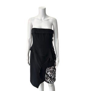 J Mendel Black Sequin Strapless Dress Size 10 100% Silk Short Mini Sheath